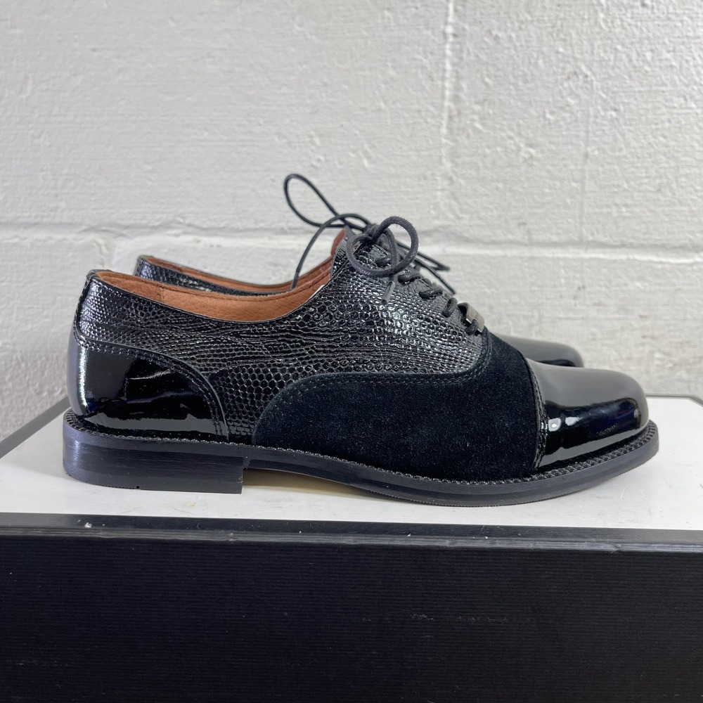 Russell & Bromley‎ Black Patent Cap Toe Snakeskin Leather Women's 36 EU/5.5 US